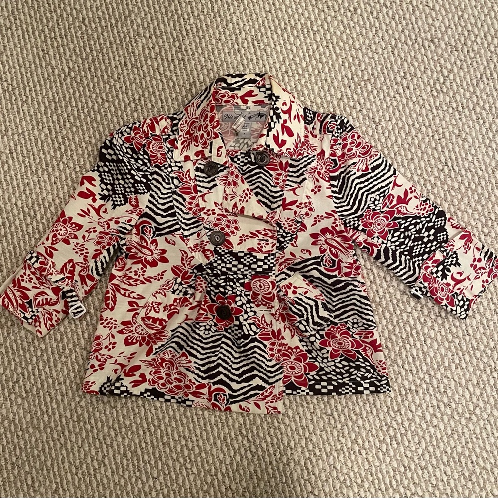 Wet Seal Half Sleeve Red and Black Floral Zebra Print Double-Breasted Jacket